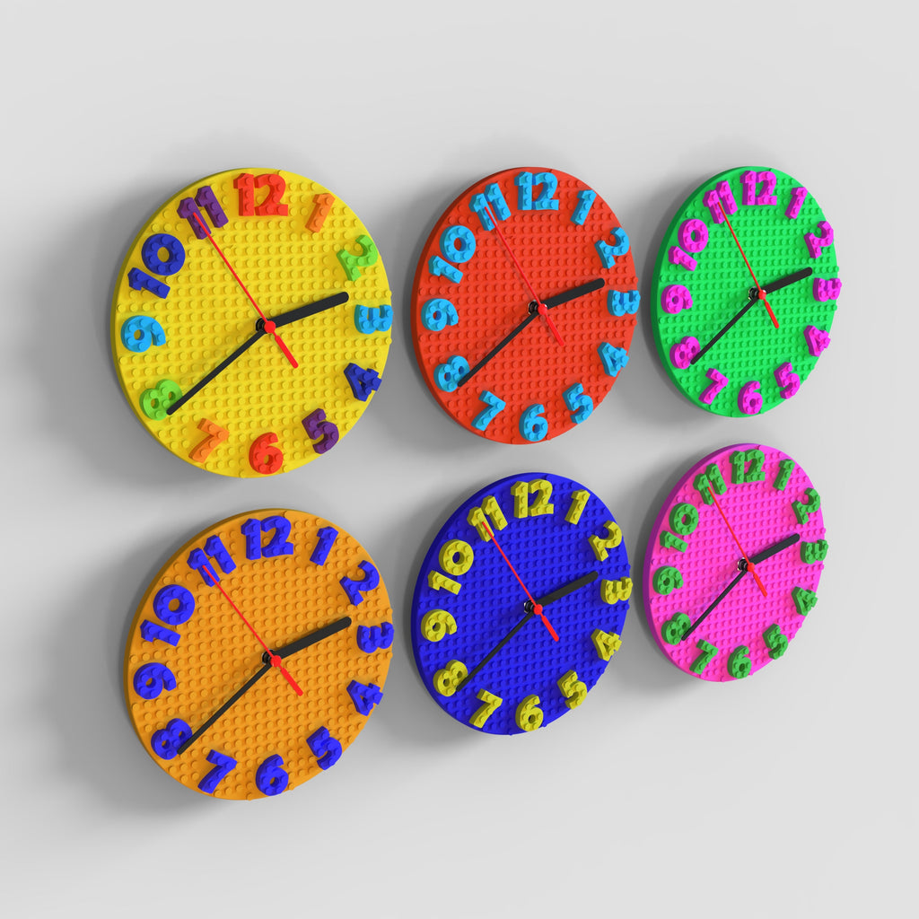 building bricks lego compatible colourful clock