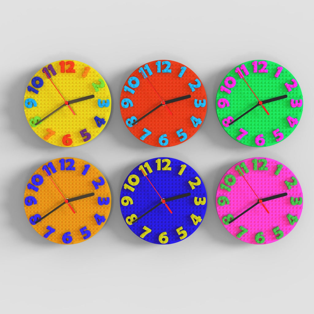 building bricks lego compatible colourful clock